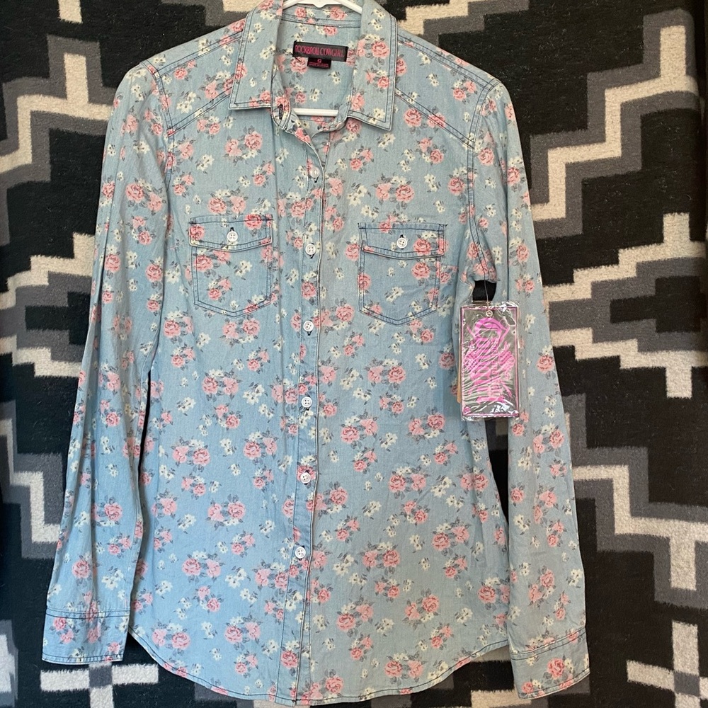 Rock and Roll Cowgirl Denim🤘🏼floral button down